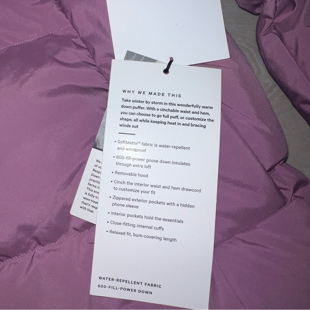 NWT Lululemon Wunder Puff Jacket VLVD VELVET DUST - Picture 15 of 15
